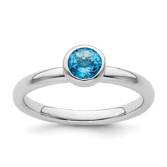 Sterling Silver Stackable Expressions Low 5mm Round Blue Topaz Ring