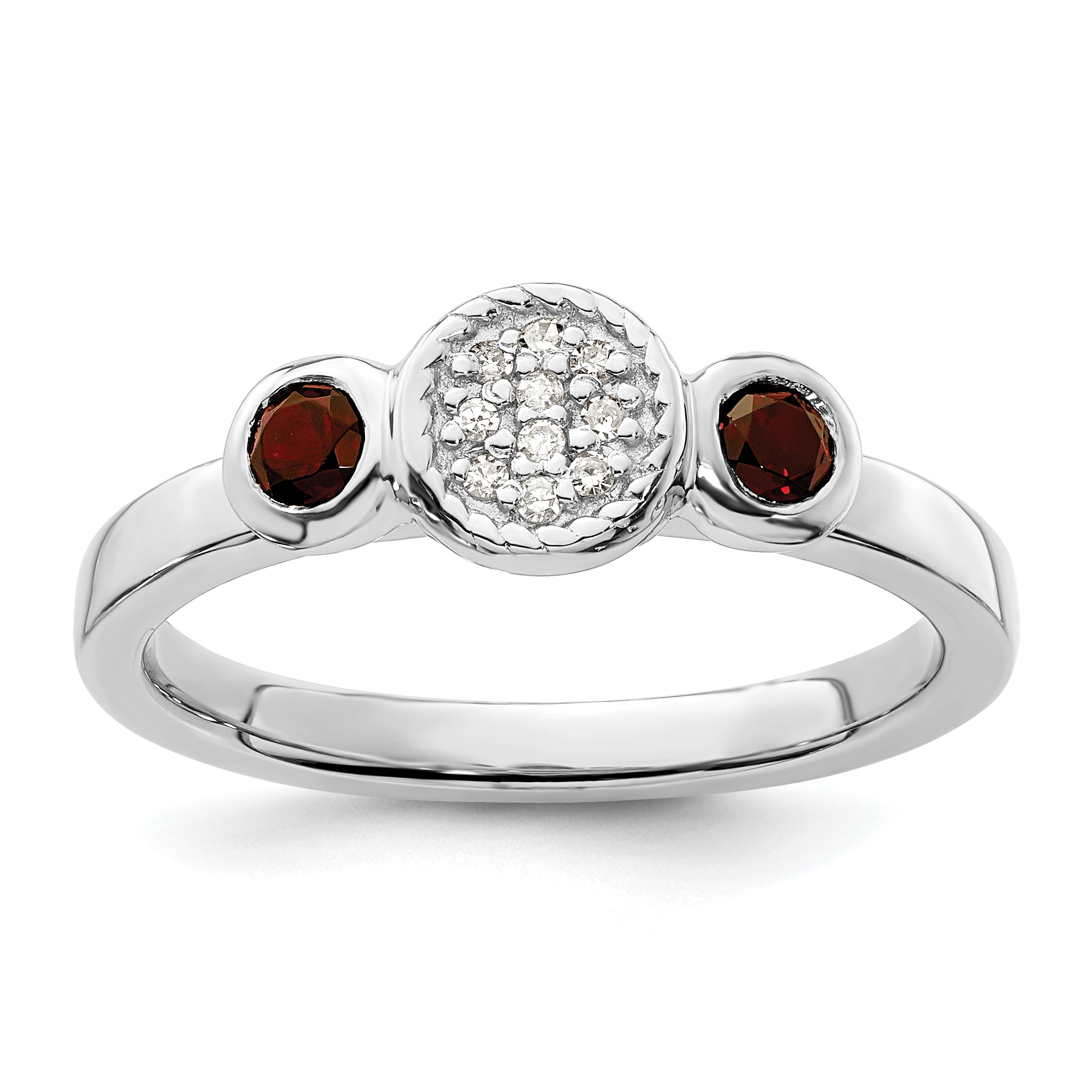 Sterling Silver Stackable Expressions Dbl Round Garnet & Dia. Ring Main image