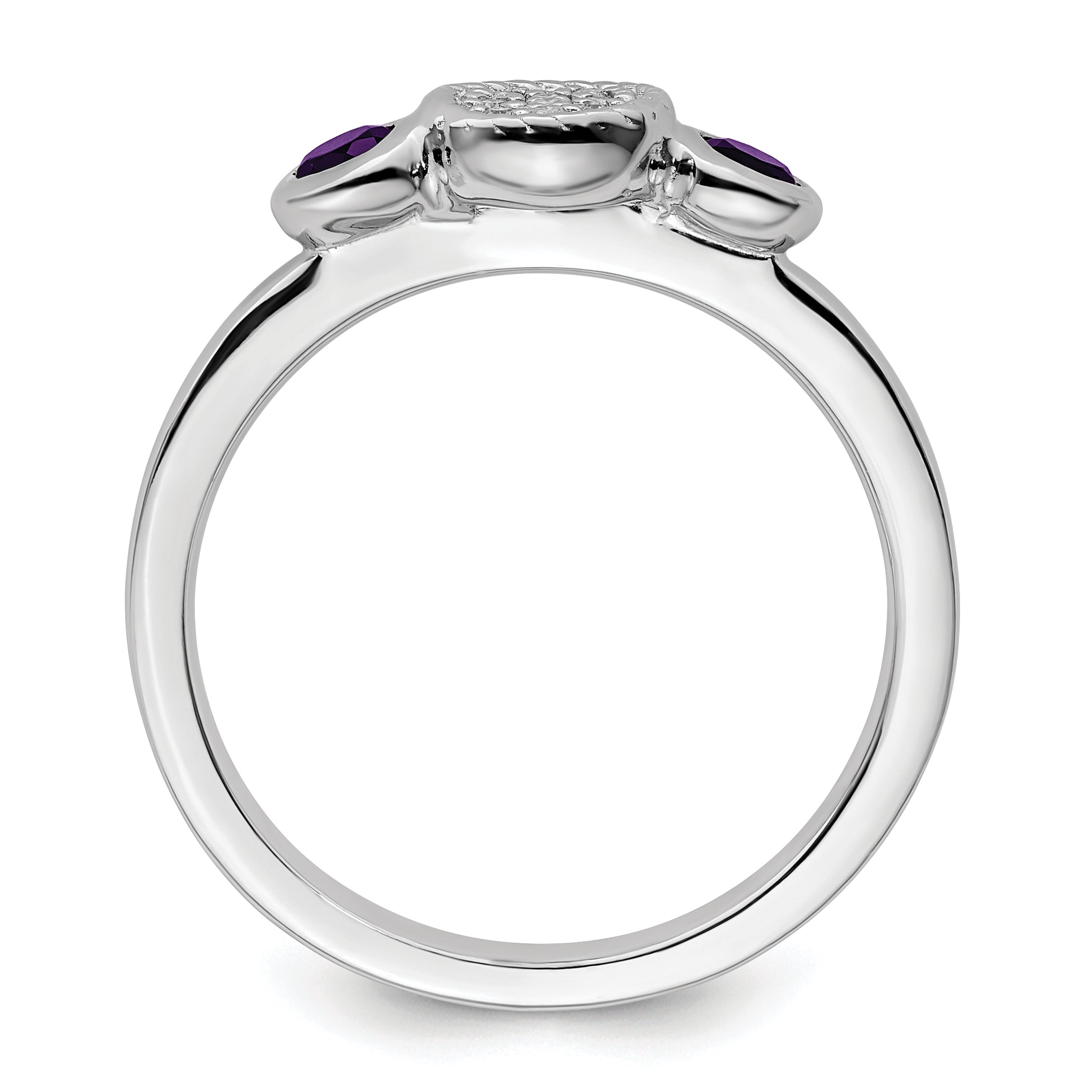 Sterling Silver Stackable Expressions Dbl Round Amethyst & Dia. Ring Secondary image