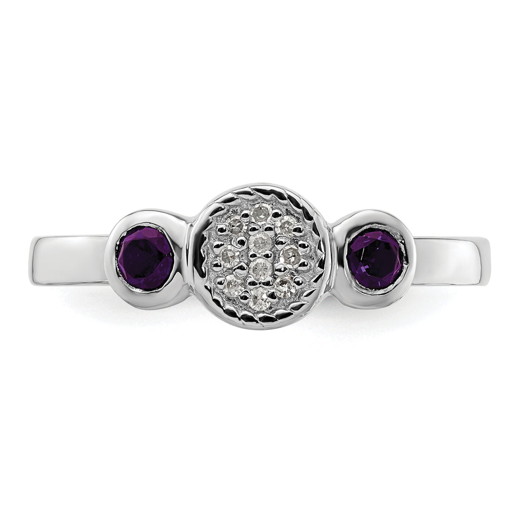 Sterling Silver Stackable Expressions Dbl Round Amethyst & Dia. Ring