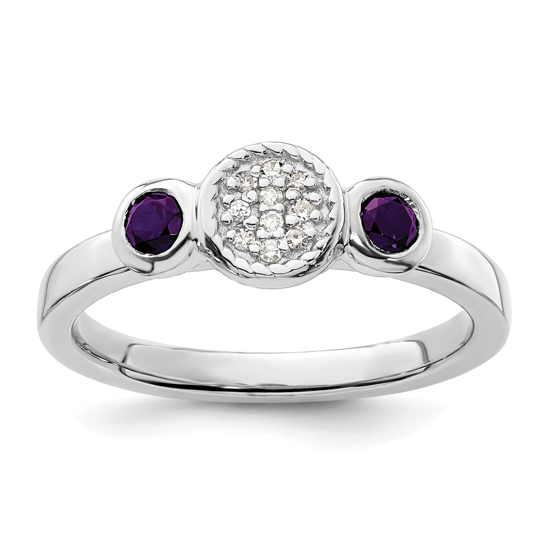 Sterling Silver Stackable Expressions Dbl Round Amethyst & Dia. Ring Main image