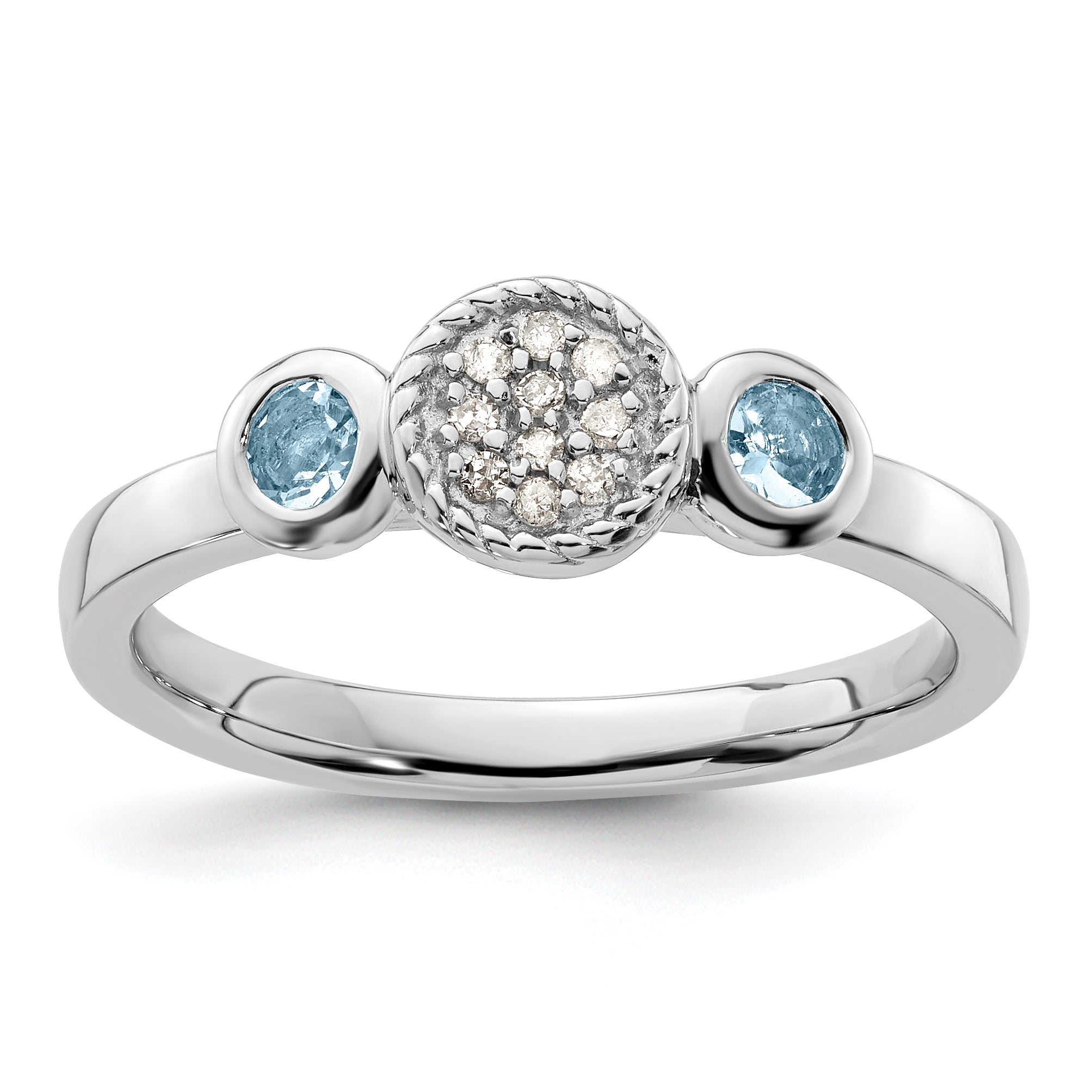 Sterling Silver Stackable Expressions Dbl Round Aquamarine & Dia. Ring Main image