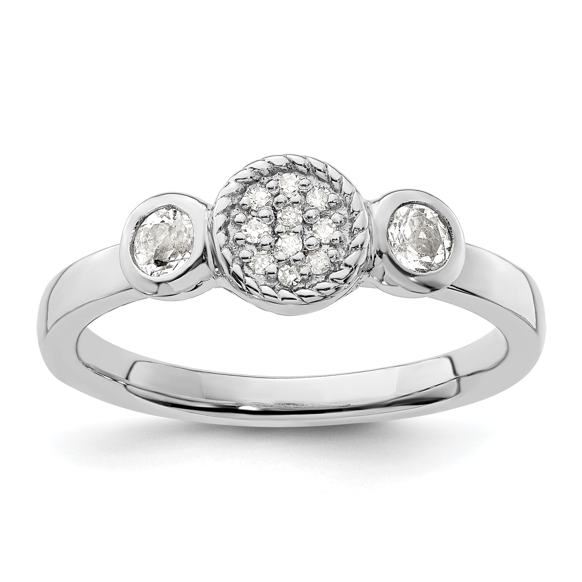 Sterling Silver Stackable Expressions Dbl Round White Topaz & Dia. Ring Main image