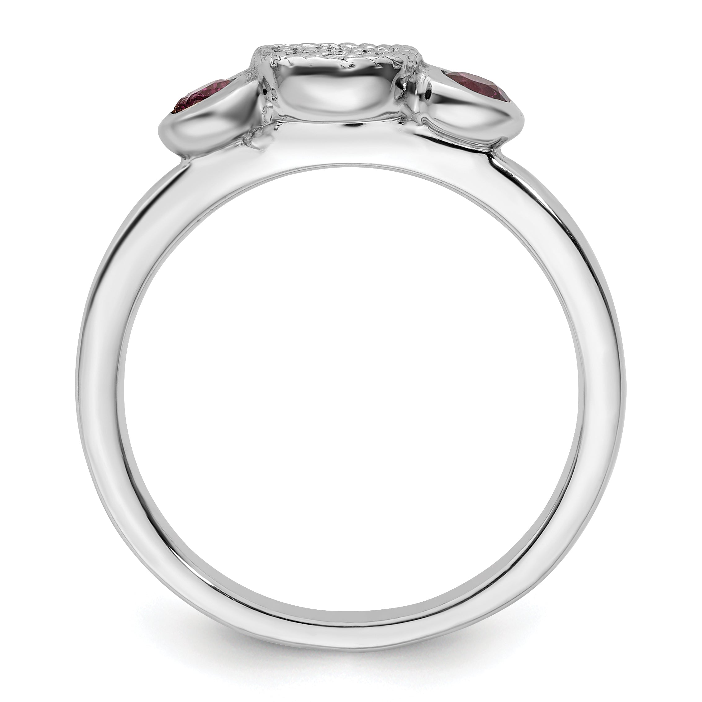 Sterling Silver Stackable Expressions Dbl Round Rhod. Garnet & Dia. Ring Secondary image