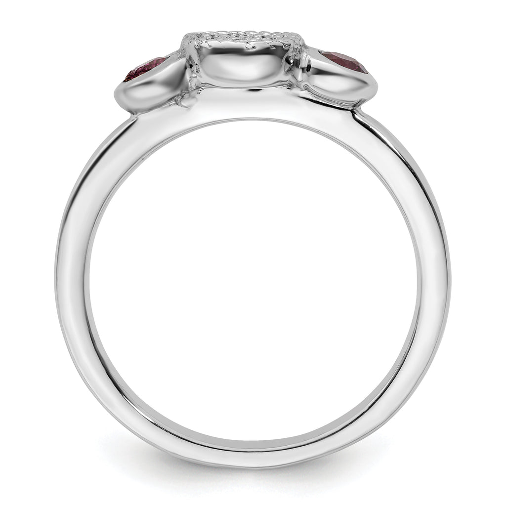 Sterling Silver Stackable Expressions Dbl Round Rhod. Garnet & Dia. Ring