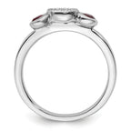 Sterling Silver Stackable Expressions Dbl Round Rhod. Garnet & Dia. Ring
