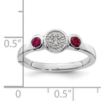 Sterling Silver Stackable Expressions Dbl Round Cr. Ruby & Dia. Ring