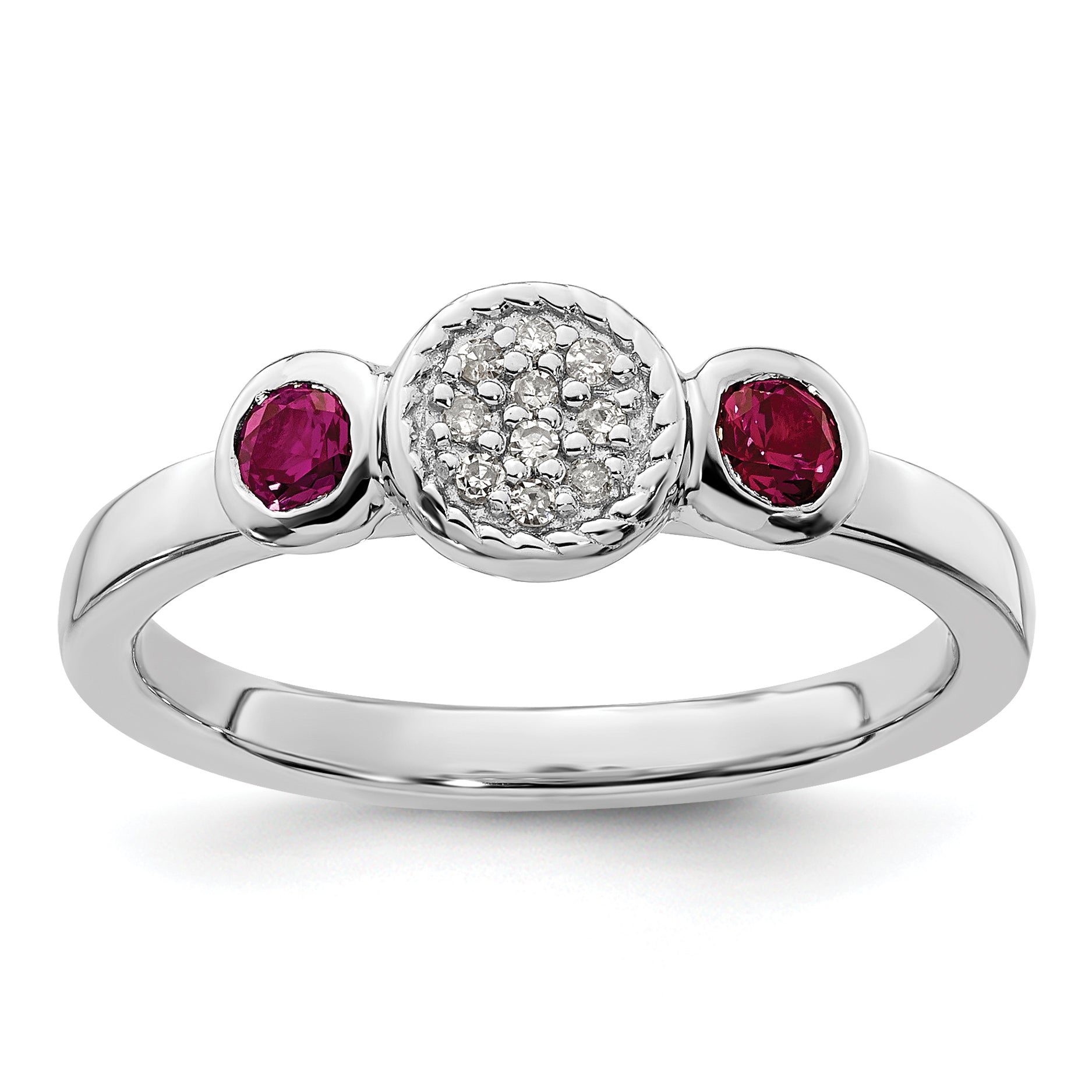 Sterling Silver Stackable Expressions Dbl Round Cr. Ruby & Dia. Ring Main image
