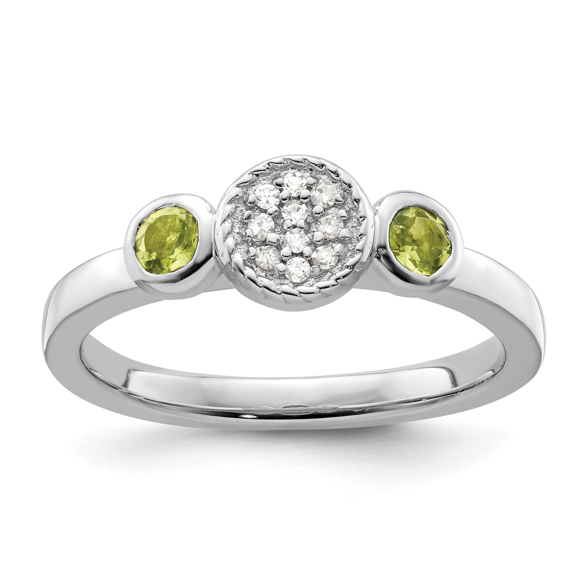Sterling Silver Stackable Expressions Dbl Round Peridot & Dia. Ring Main image