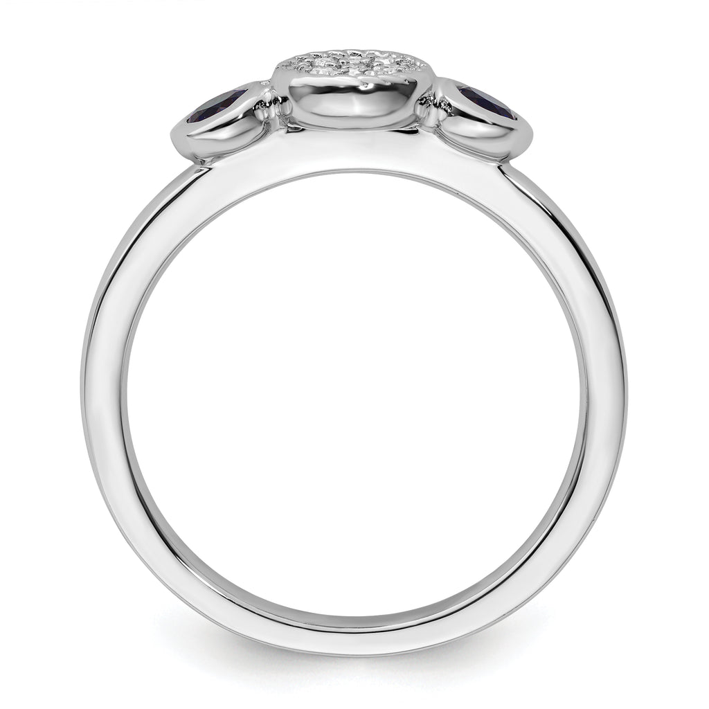Sterling Silver Stackable Expressions Dbl Round Cr. Sapphire & Dia. Ring