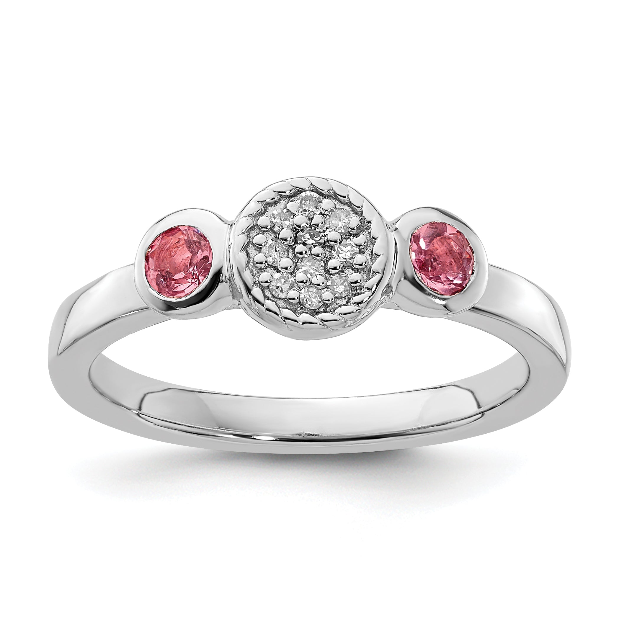 Sterling Silver Stackable Expressions Dbl Round Pink Tourm. & Dia. Ring Main image