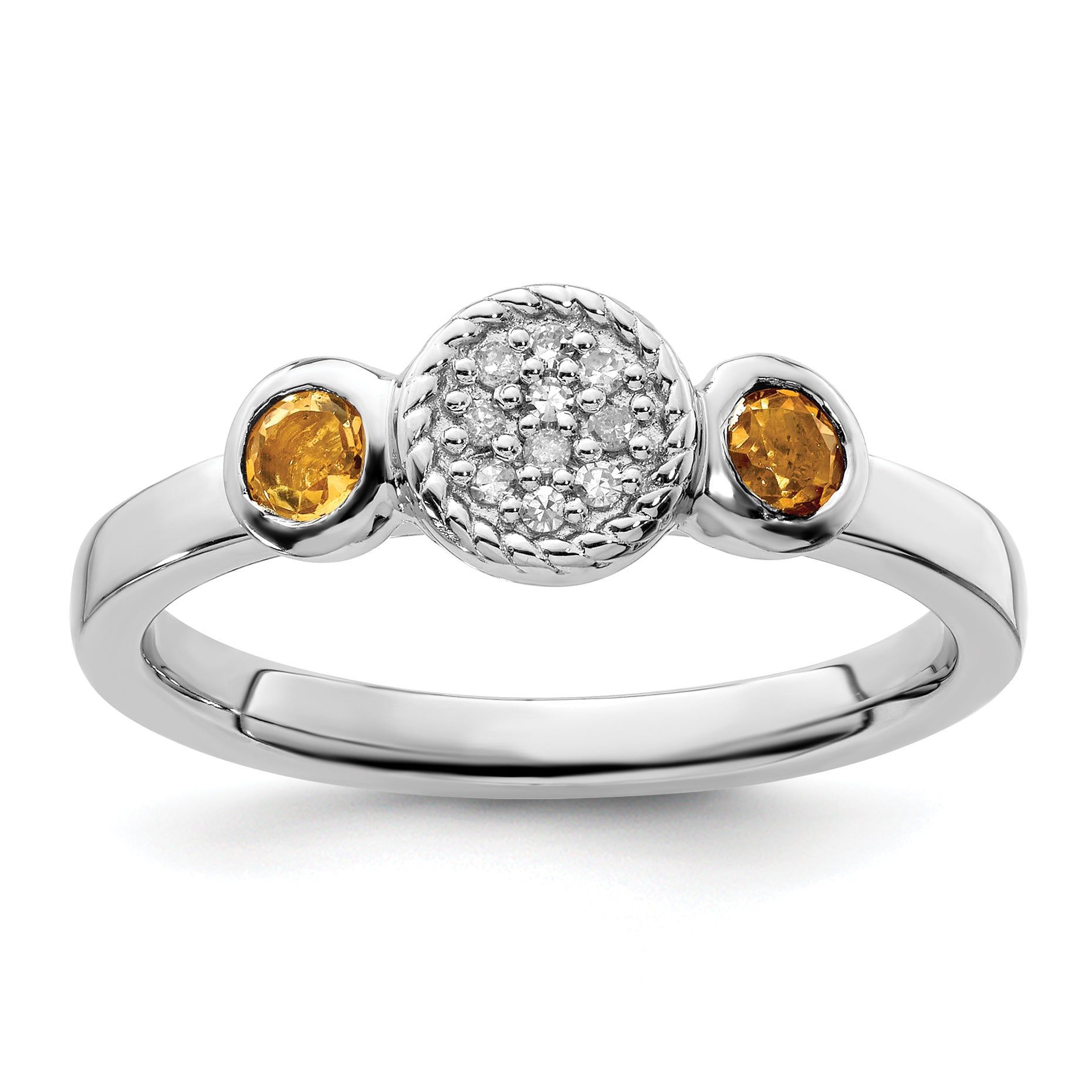 Sterling Silver Stackable Expressions Dbl Round Citrine & Dia. Ring Main image