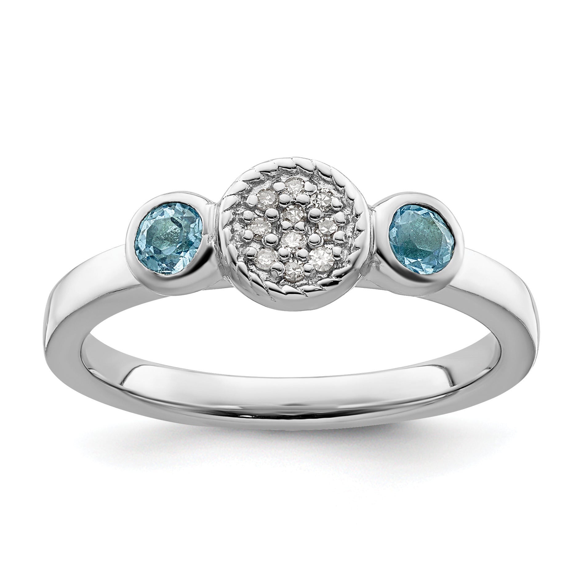 Sterling Silver Stackable Expressions Dbl Round Blue Topaz & Dia. Ring Main image
