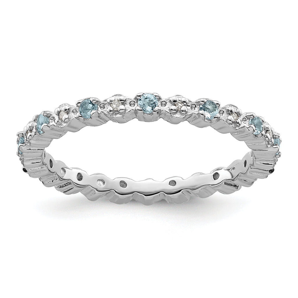 Sterling Silver Stackable Expressions Aquamarine & Diamond Ring