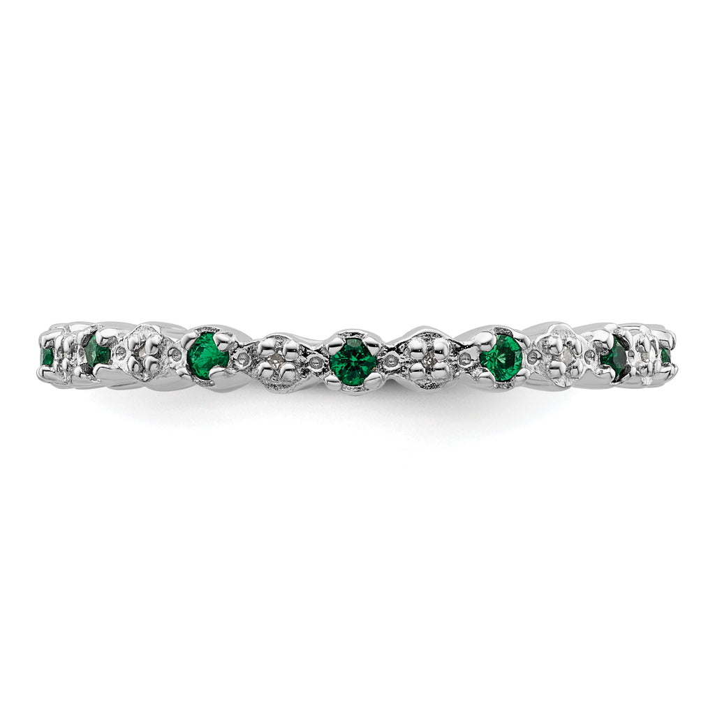 Sterling Silver Stackable Expressions Cr. Emerald & Diamond Ring