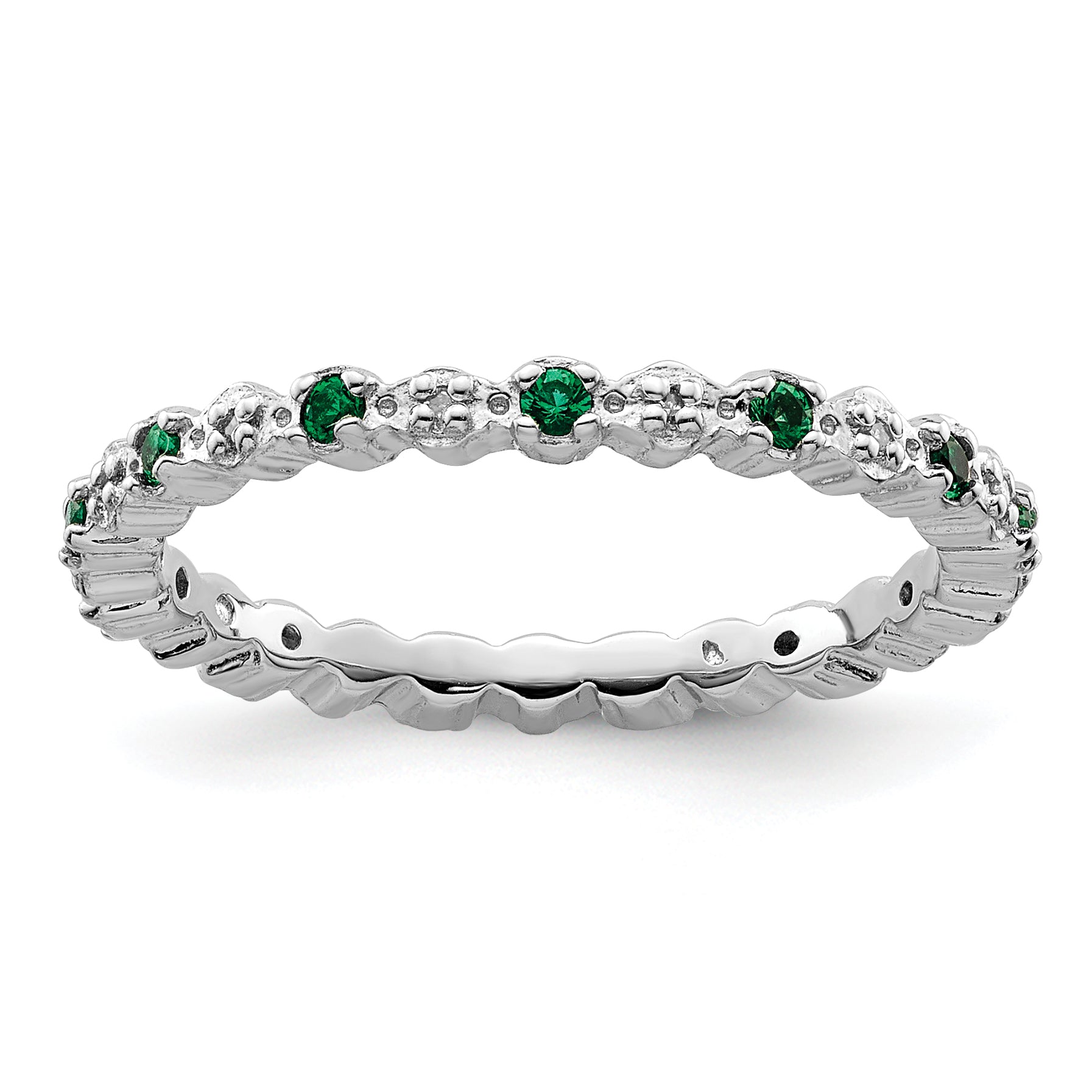 Sterling Silver Stackable Expressions Cr. Emerald & Diamond Ring Main image