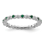 Sterling Silver Stackable Expressions Cr. Emerald & Diamond Ring