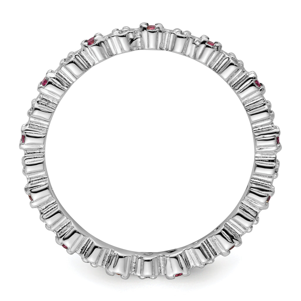 Sterling Silver Stackable Expressions Rhod. Garnet & Diamond Ring