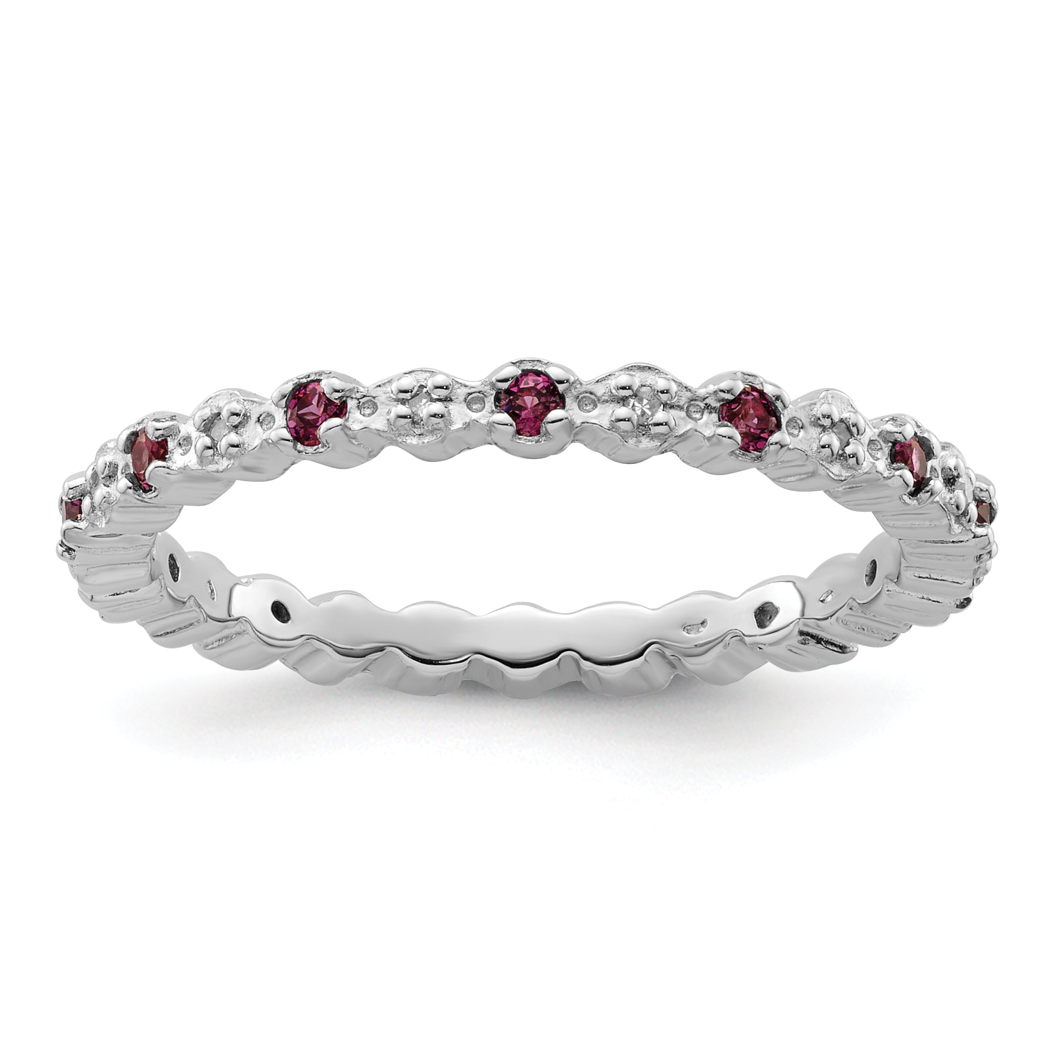 Sterling Silver Stackable Expressions Rhod. Garnet & Diamond Ring Main image