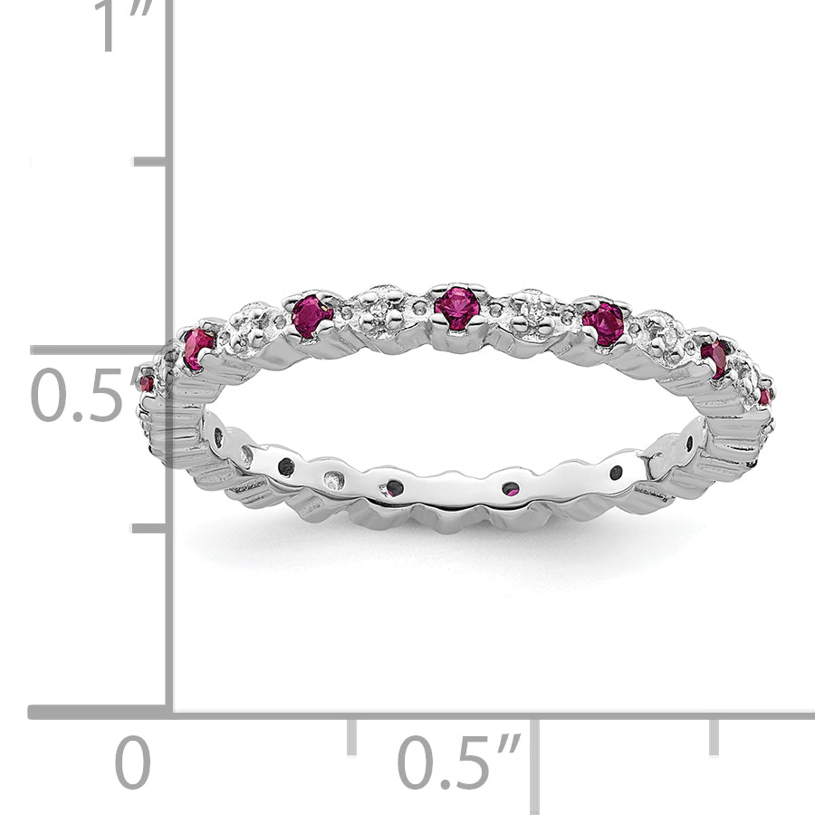 Sterling Silver Stackable Expressions Cr. Ruby & Diamond Ring