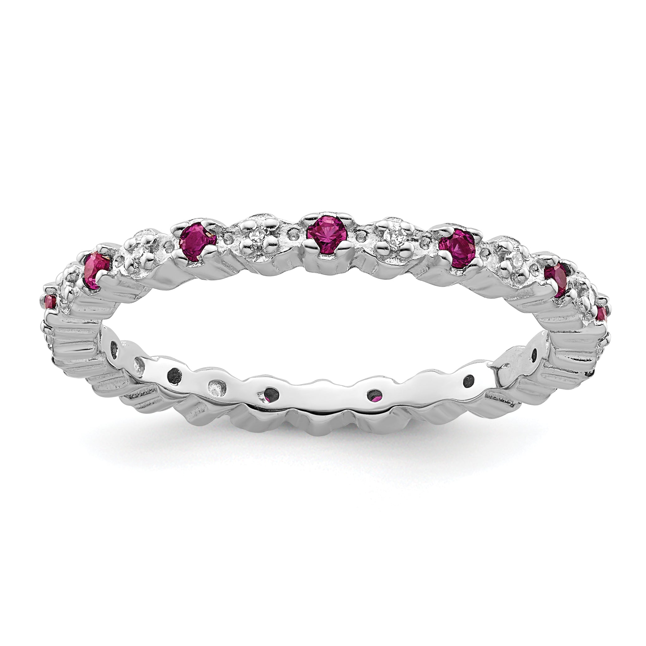 Sterling Silver Stackable Expressions Cr. Ruby & Diamond Ring Main image