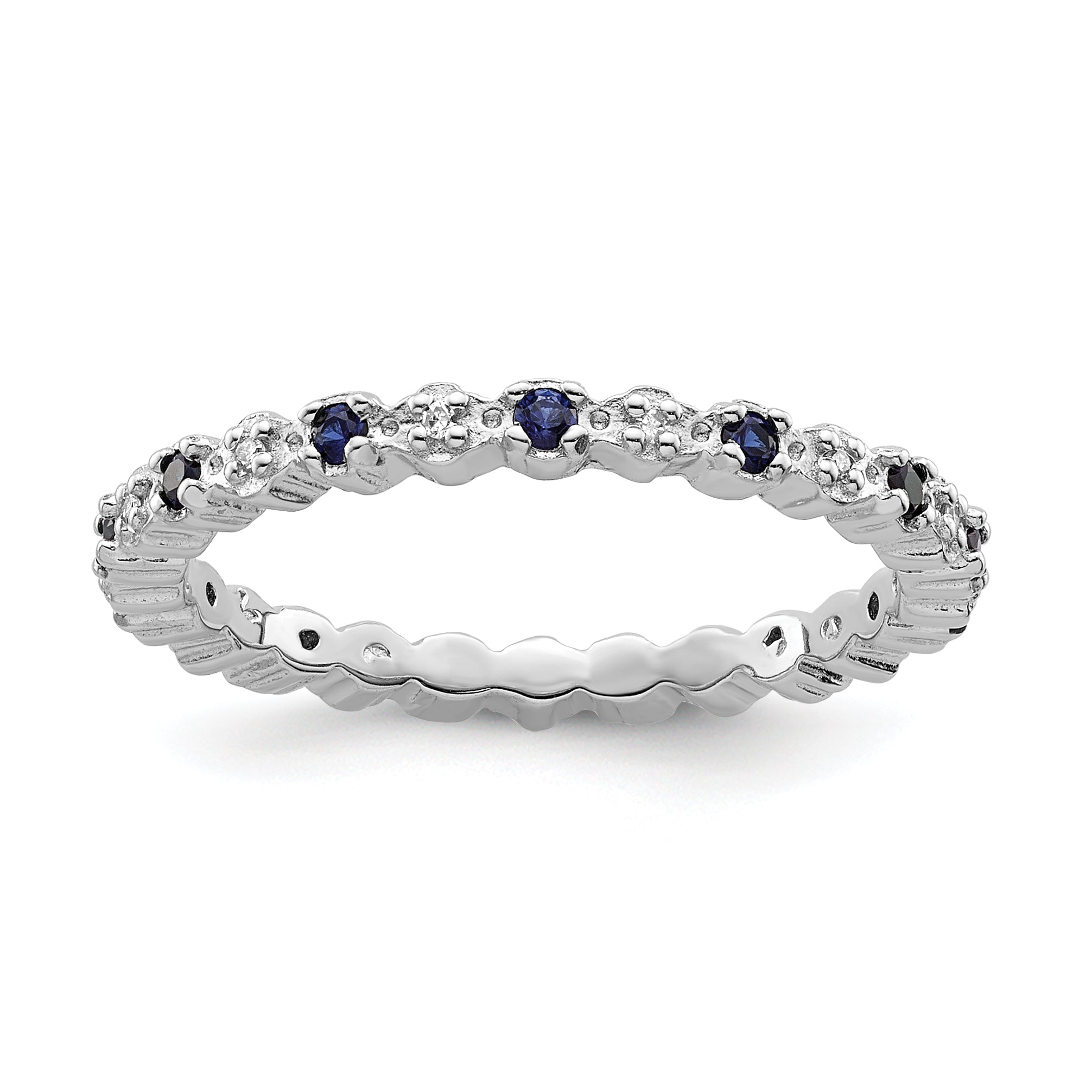 Sterling Silver Stackable Expressions Cr. Sapphire & Diamond Ring Main image