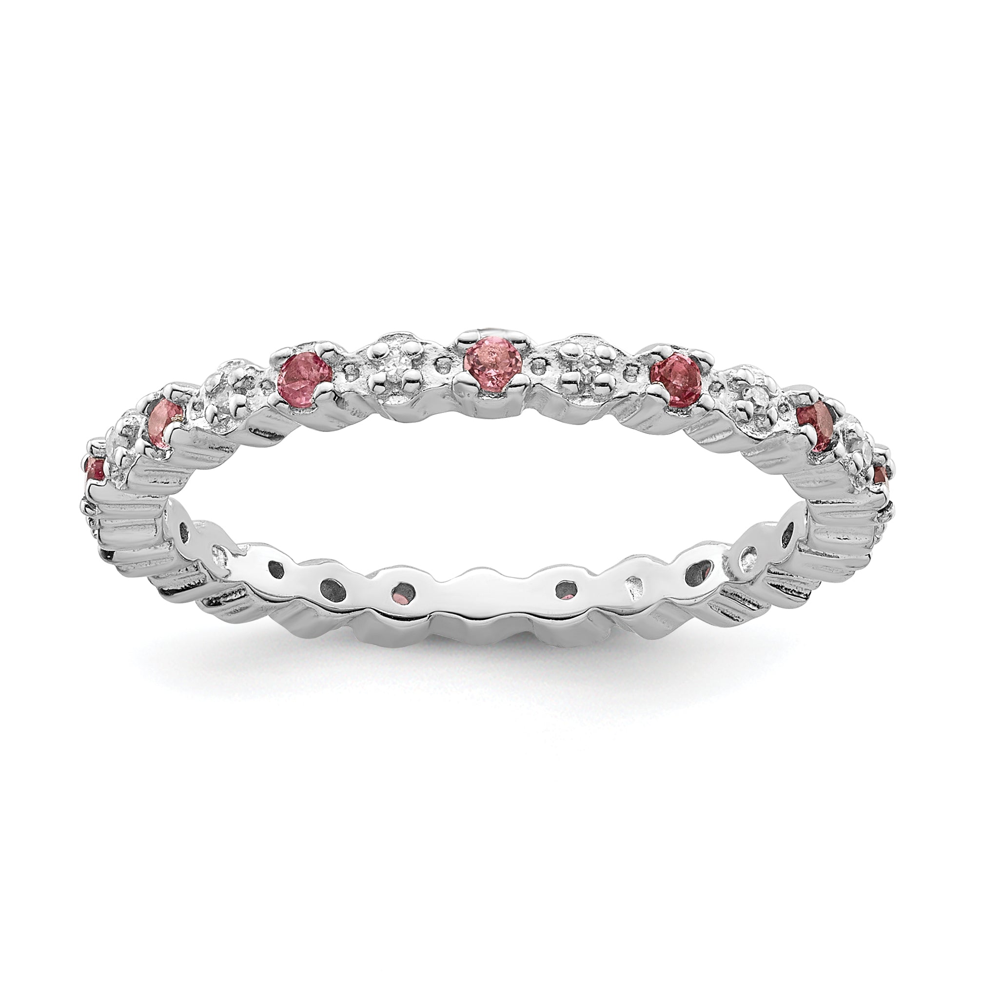 Sterling Silver Stackable Expressions Pink Tourm. & Diamond Ring Main image