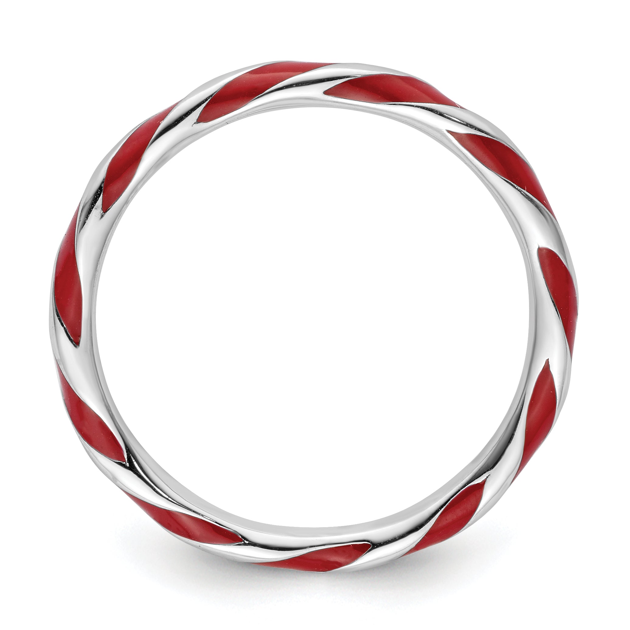 Sterling Silver Stackable Expressions Twisted Red Enameled Ring Secondary image