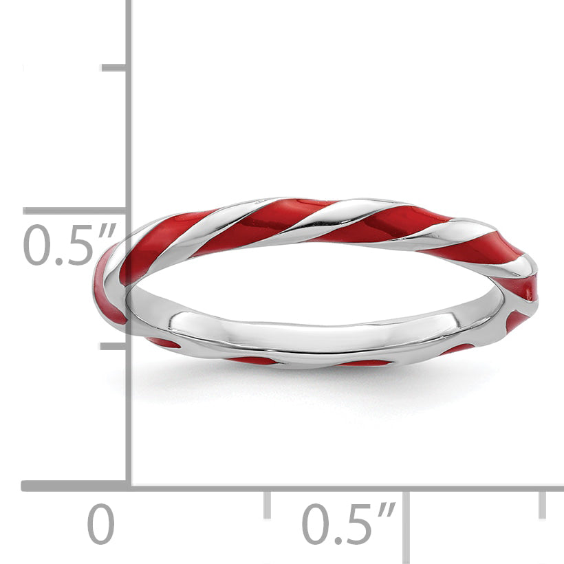 Sterling Silver Stackable Expressions Twisted Red Enameled Ring