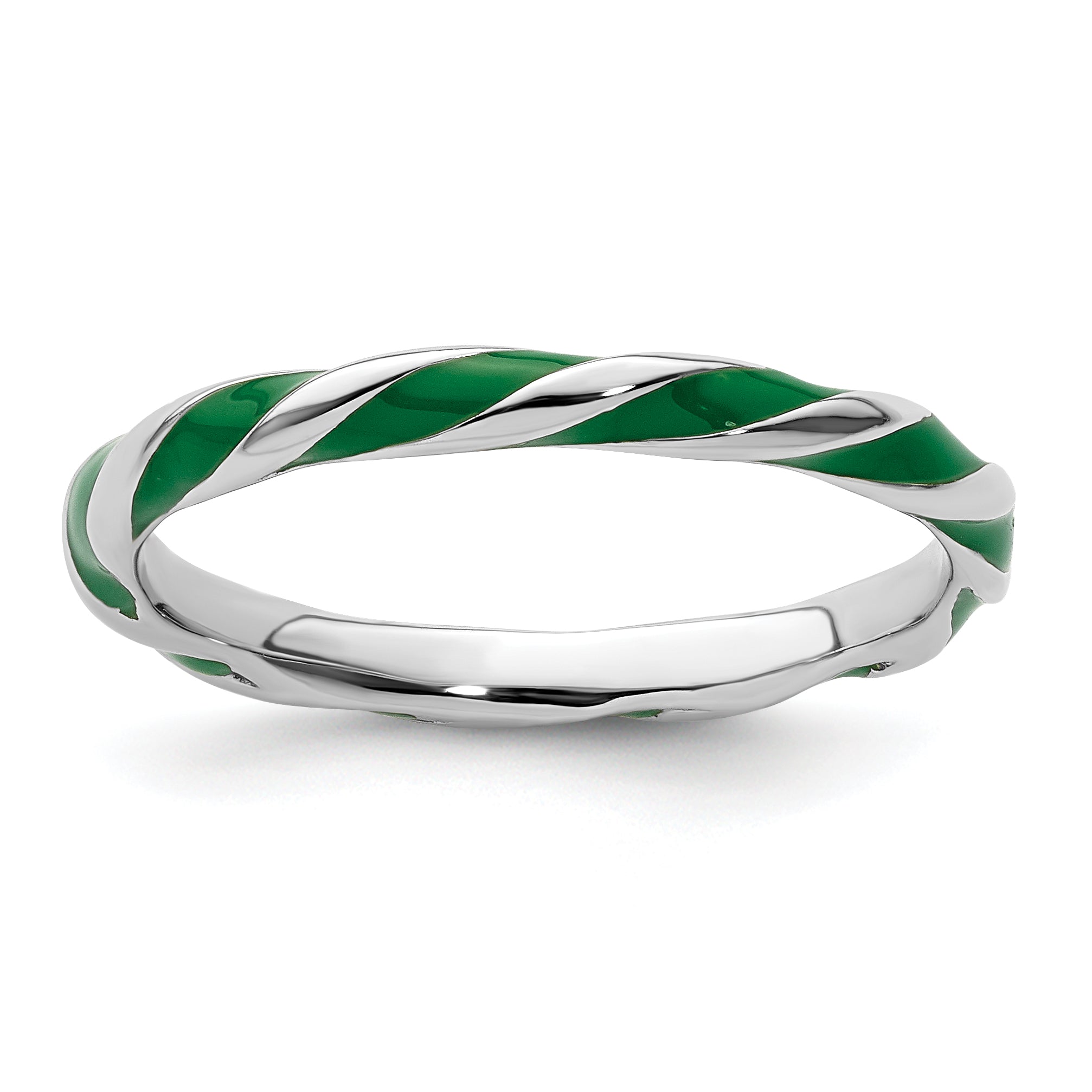 Sterling Silver Stackable Expressions Twisted Green Enameled Ring Main image