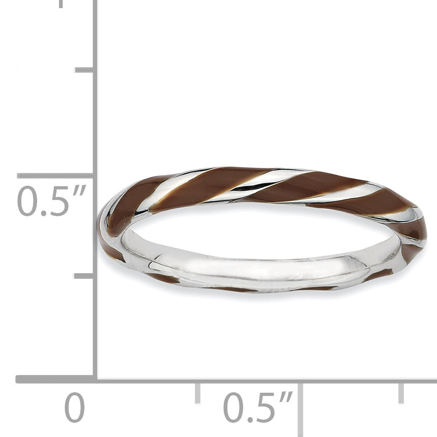 Sterling Silver Stackable Expressions Twisted Brown Enameled Ring