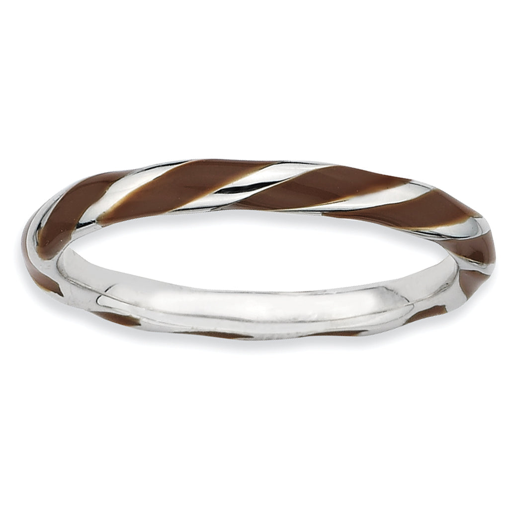 Sterling Silver Stackable Expressions Twisted Brown Enameled Ring Main image