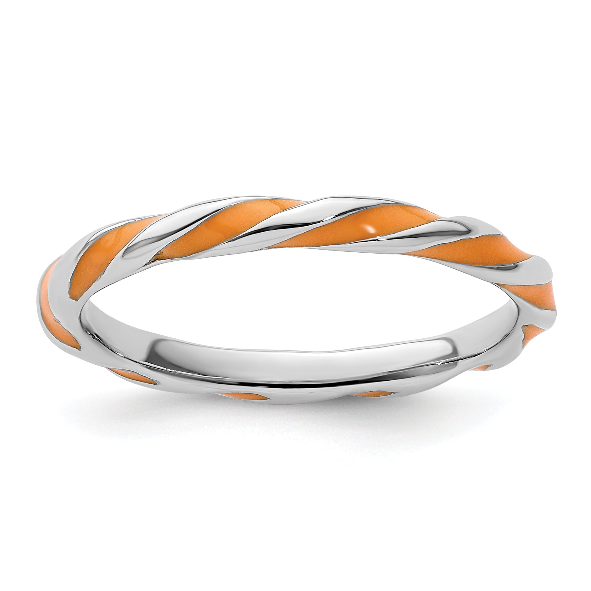 Sterling Silver Stackable Expressions Twisted Orange Enameled Ring Main image