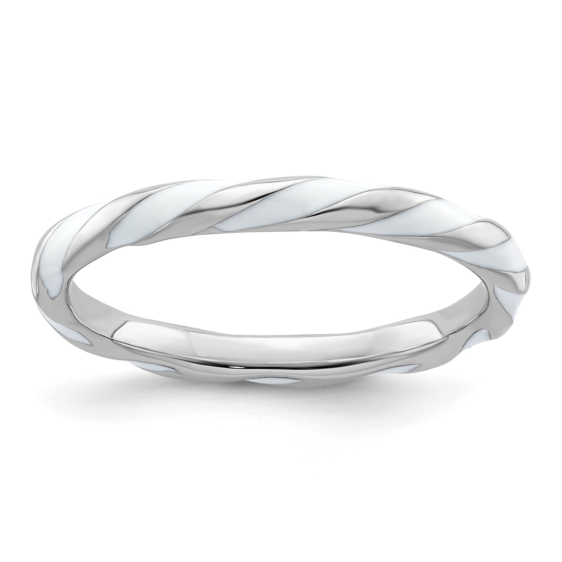 Sterling Silver Stackable Expressions Twisted White Enameled Ring Main image