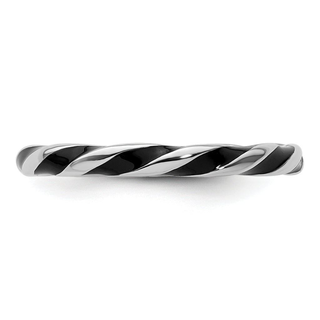 Sterling Silver Stackable Expressions Twisted Black Enameled Ring