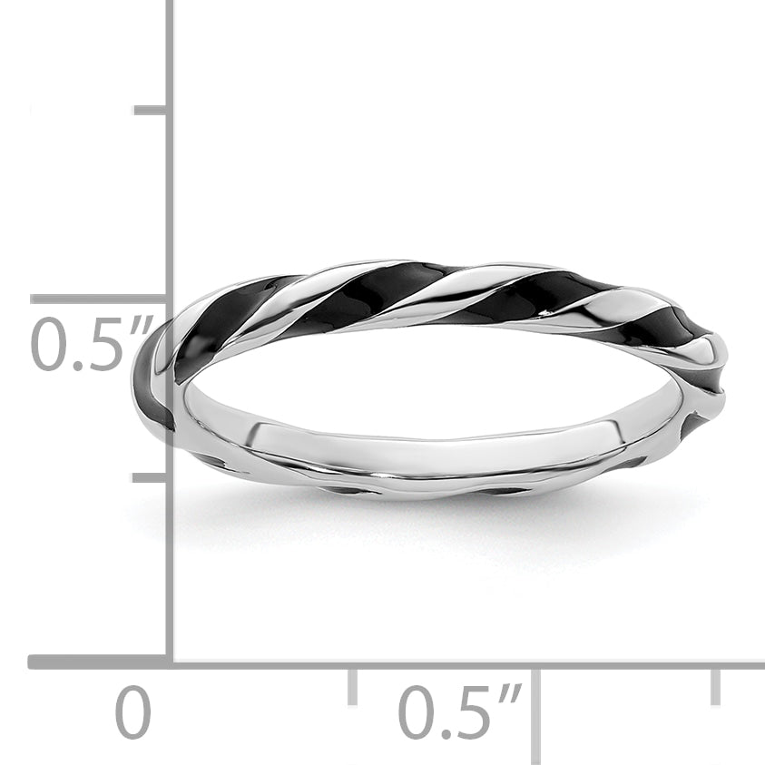 Sterling Silver Stackable Expressions Twisted Black Enameled Ring