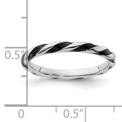 Sterling Silver Stackable Expressions Twisted Black Enameled Ring