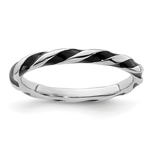 Twisted Black Enameled Stackable Ring in Sterling Silver, 2.4mm, Size 5–10 - Sophia Jewelers
