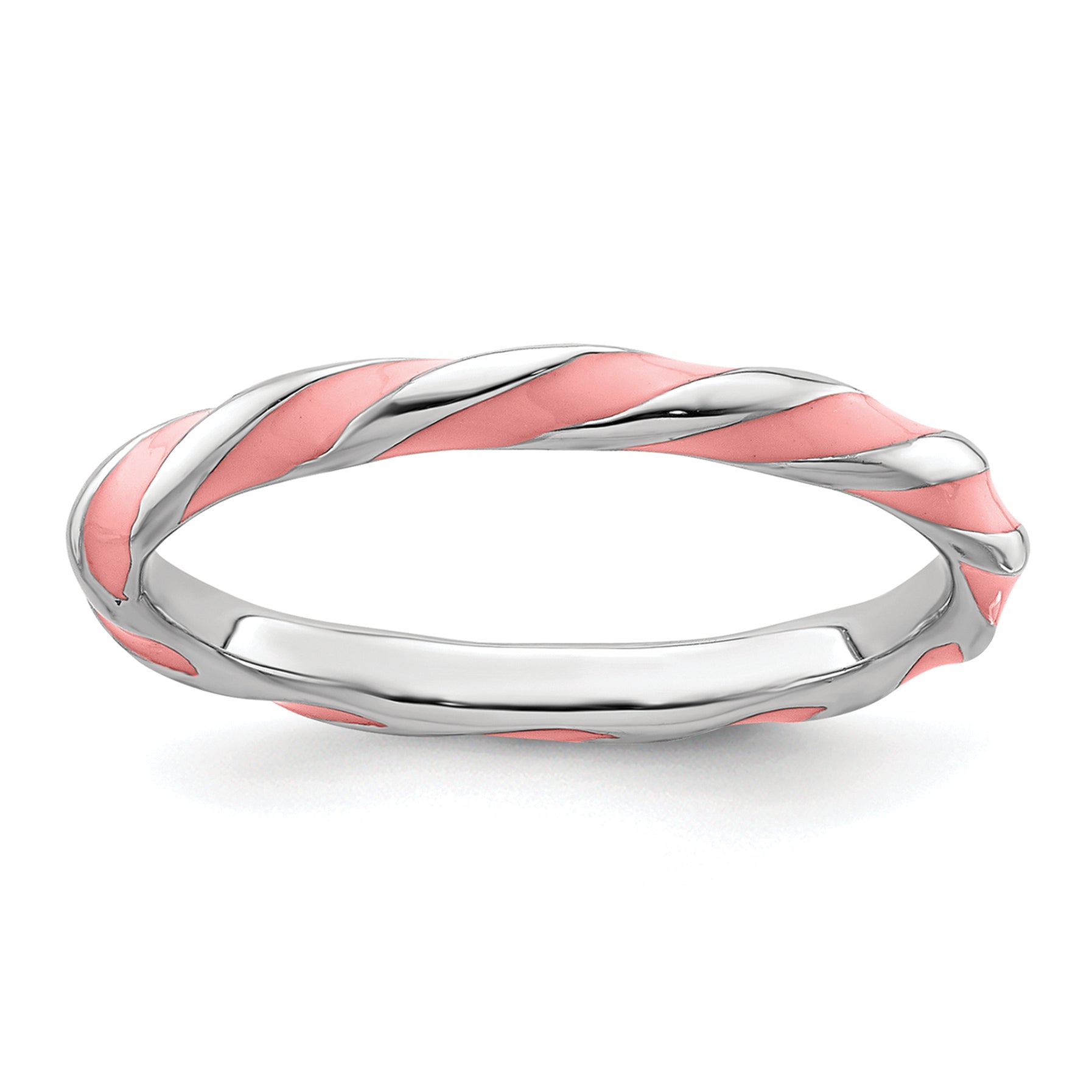 Sterling Silver Stackable Expressions Twisted Pink Enameled Ring Main image