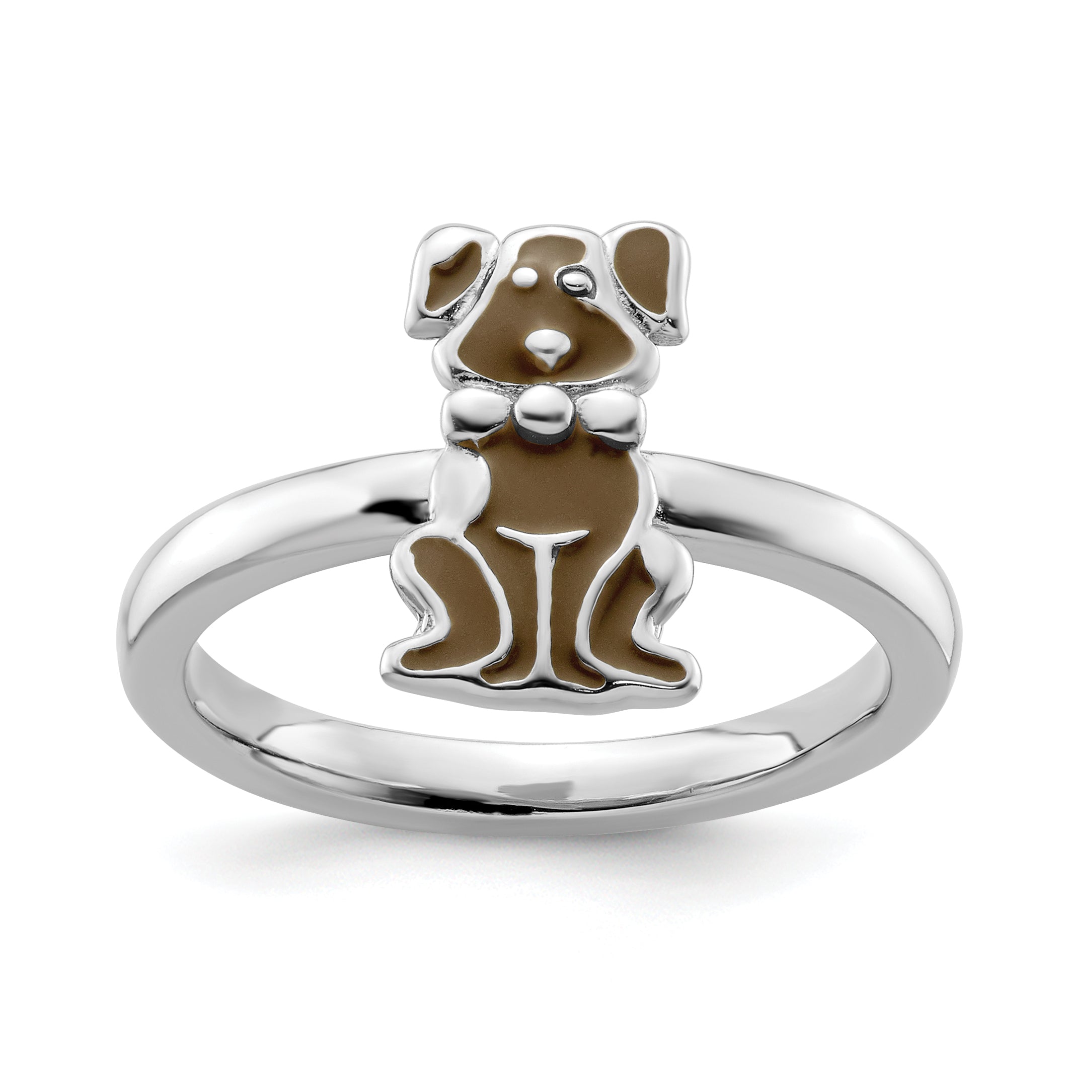 Sterling Silver Stackable Expressions Brown Enameled Dog Ring Main image