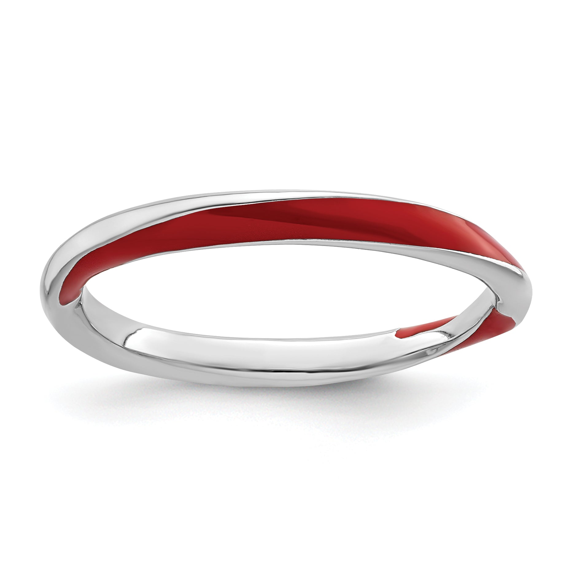 Sterling Silver Stackable Expressions Twisted Red Enameled Ring Main image