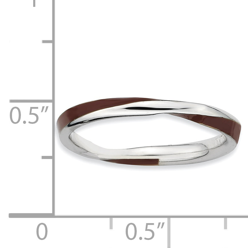 Sterling Silver Stackable Expressions Twisted Brown Enameled Ring