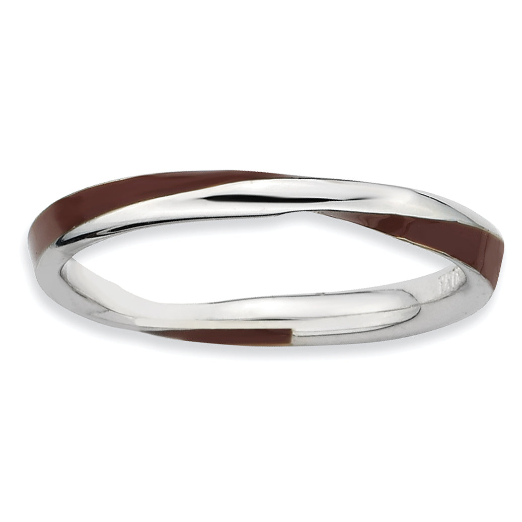 Sterling Silver Stackable Expressions Twisted Brown Enameled Ring Main image