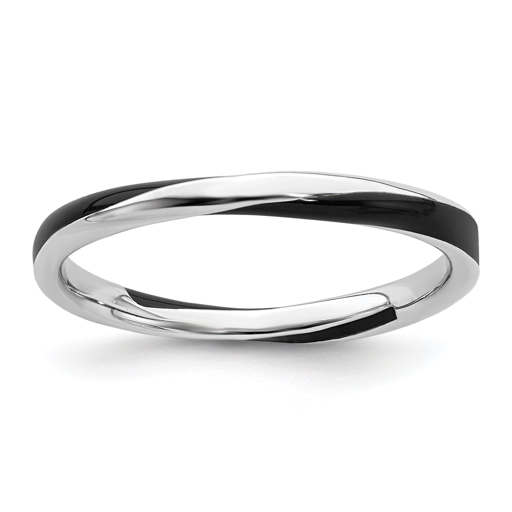 Sterling Silver Stackable Expressions Twisted Black Enameled Ring Main image
