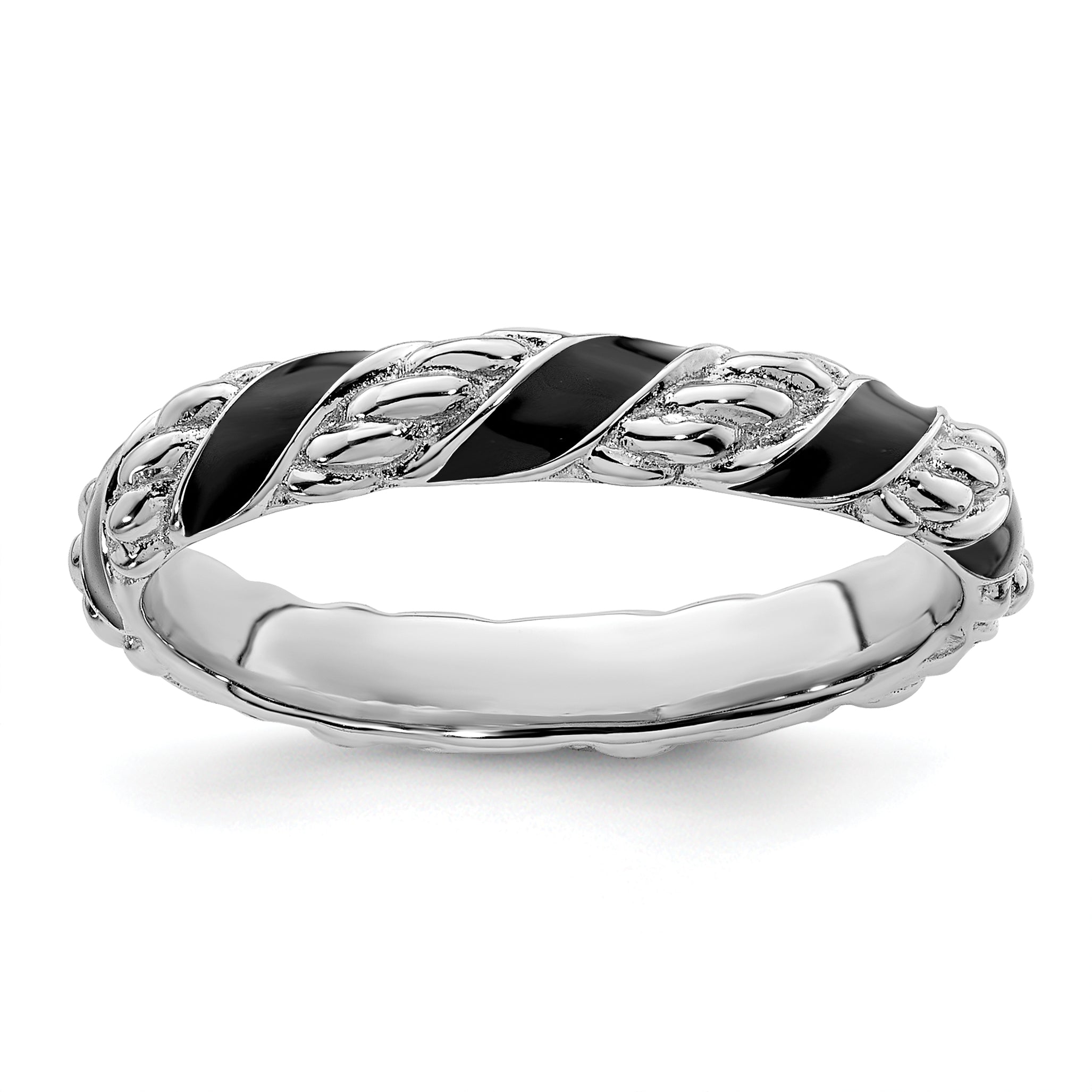 Sterling Silver Stackable Expressions Polished Black Enameled Ring Main image