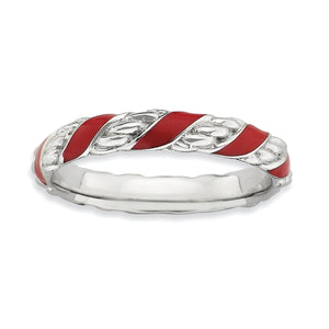 Red Enameled Stackable Ring in Sterling Silver, Size 5 - Sophia Jewelers