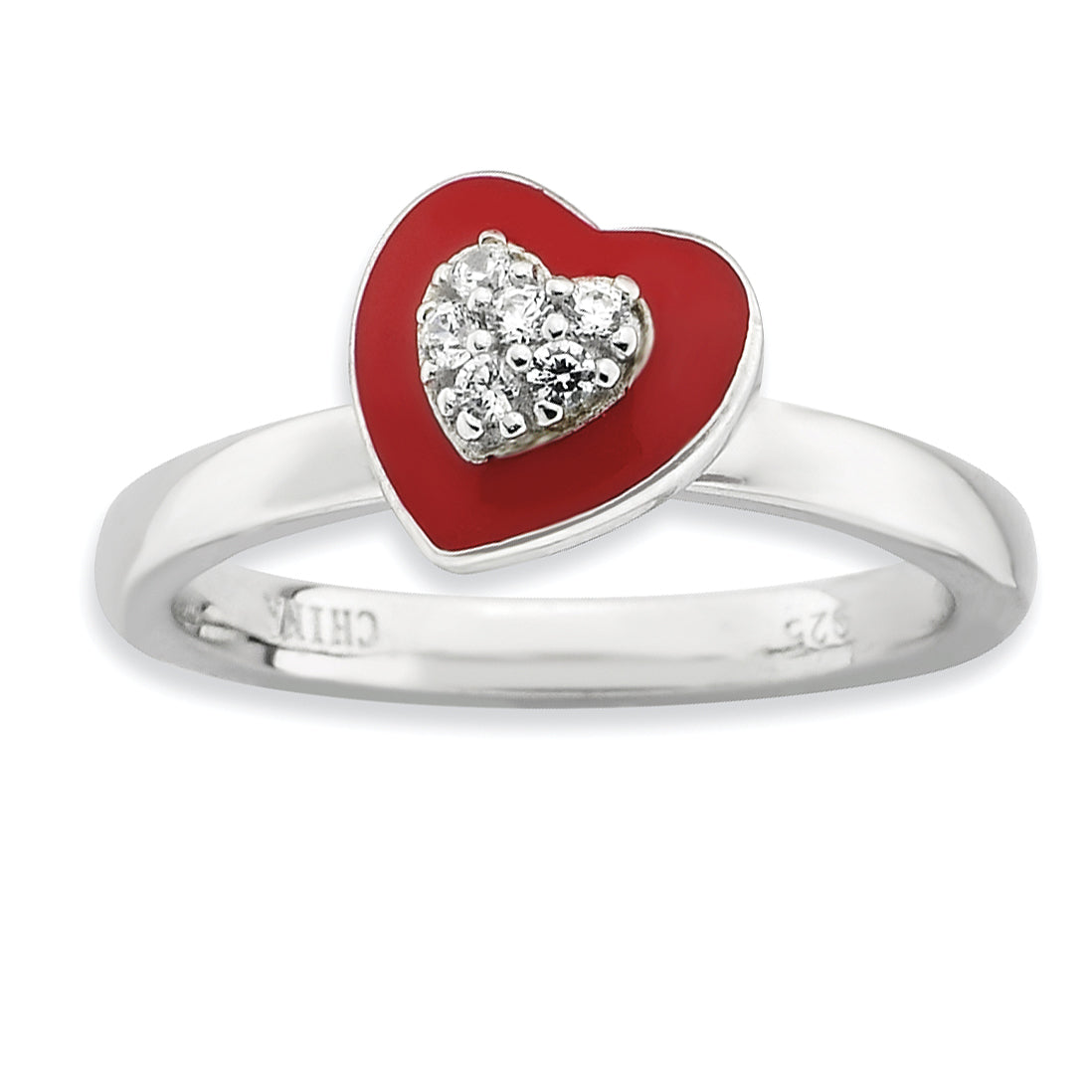 Sterling Silver Stackable Expressions Polished Enameled/CZ Heart Ring Main image