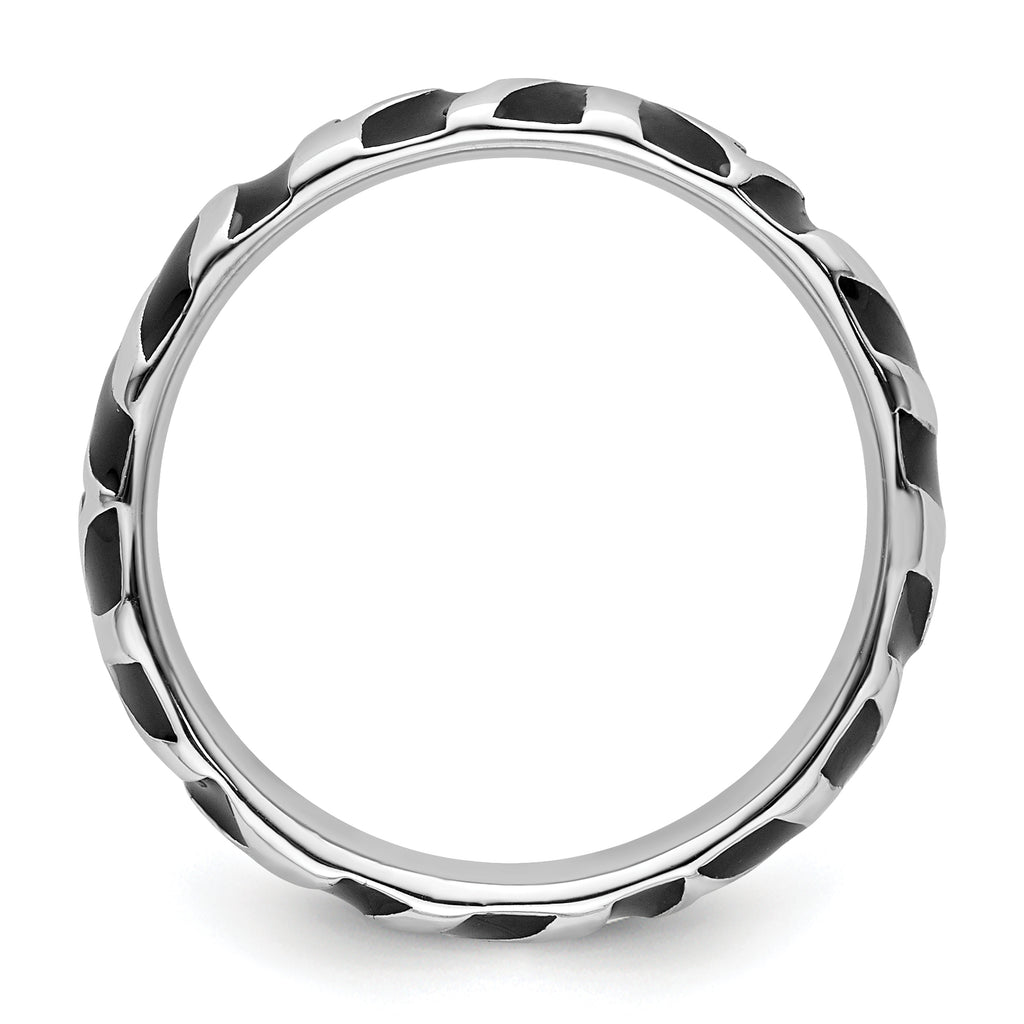 Sterling Silver Stackable Expressions Polished Enameled Animal Print Ring