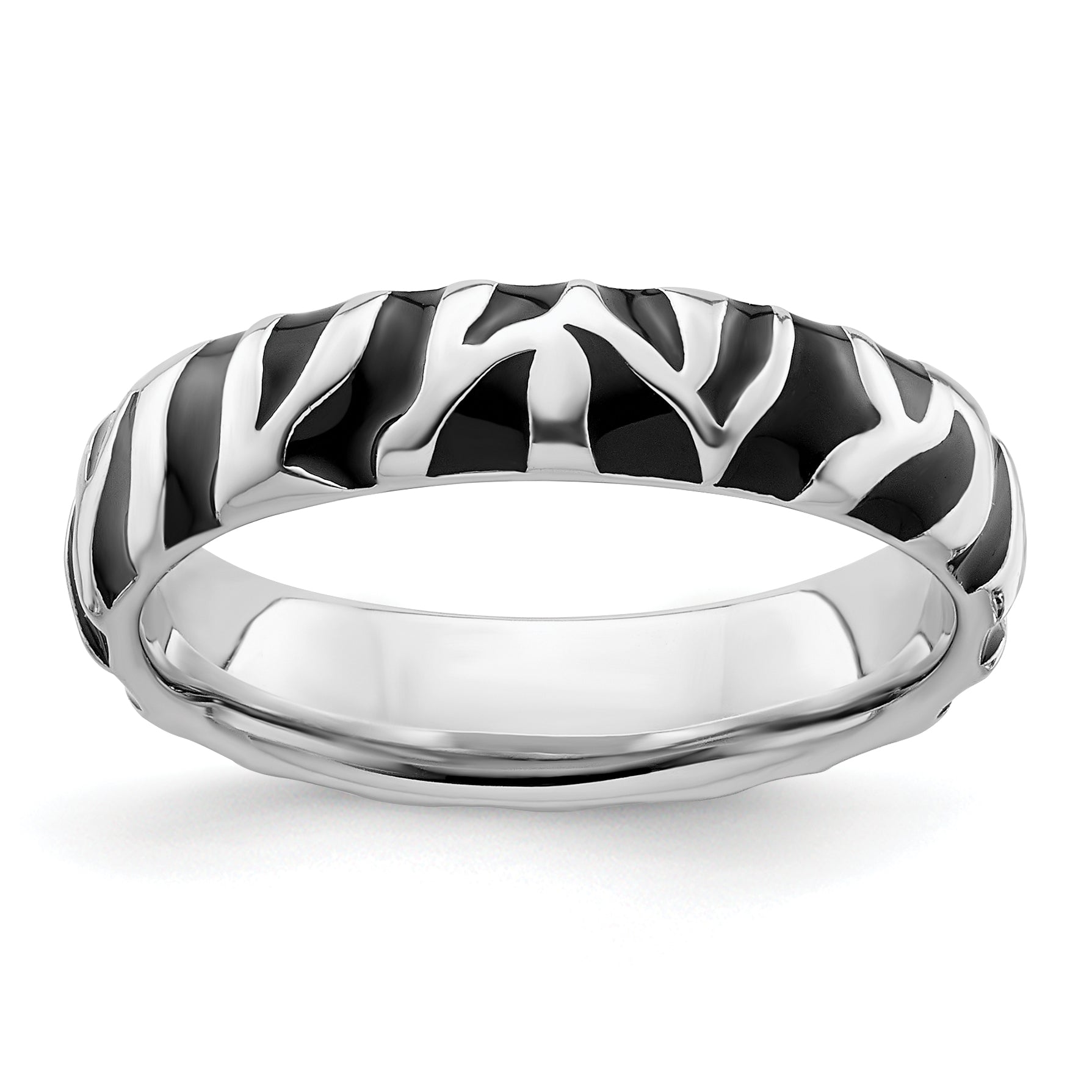 Sterling Silver Stackable Expressions Polished Enameled Animal Print Ring Main image