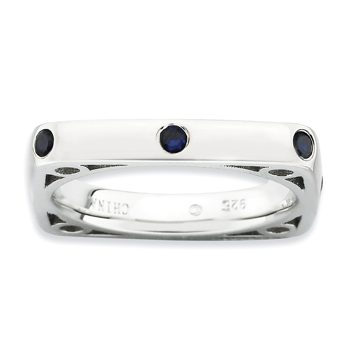 Sterling Silver Stackable Expressions Polished Created Sapphire Square Ring Main image